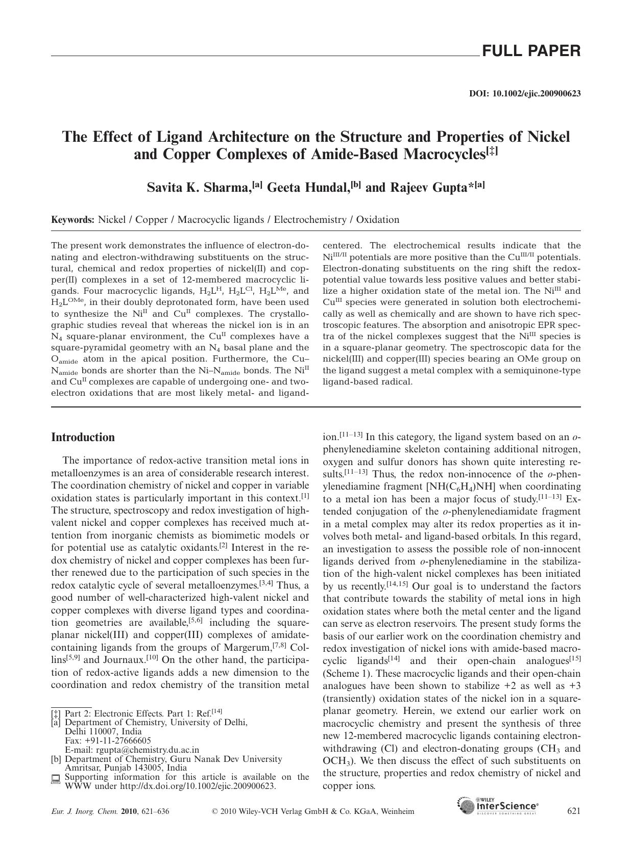The Effect of Ligand Architecture on the Structure and Properties of Nickel and Copper Complexes of Amide-Based Macrocycles by Unknown