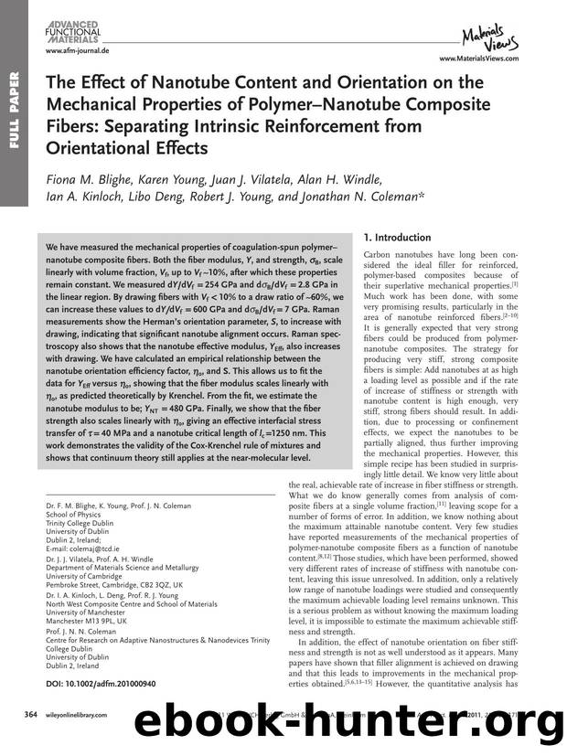 The Effect of Nanotube Content and Orientation on the Mechanical Properties of PolymerNanotube Composite Fibers: Separating Intrinsic Reinforcement from Orientational Effects by wcu