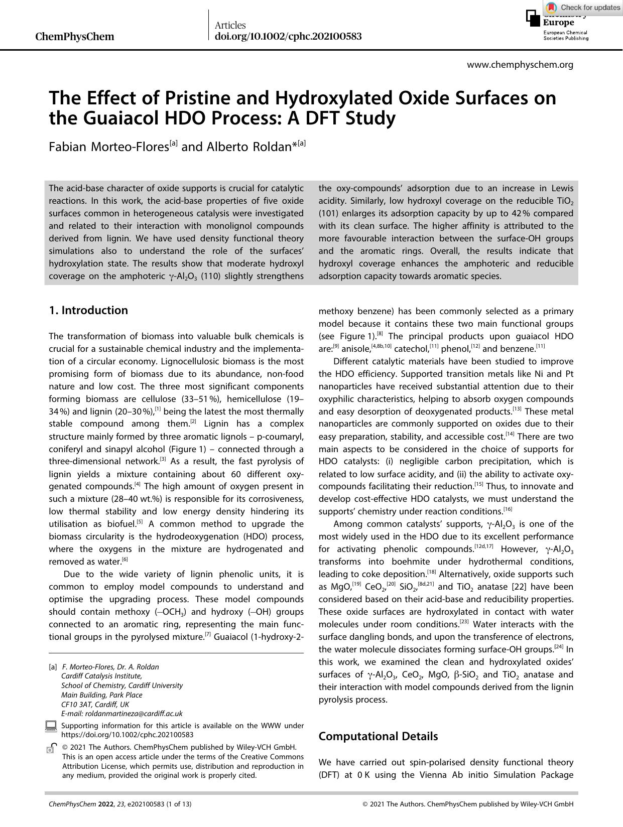 The Effect of Pristine and Hydroxylated Oxide Surfaces on the Guaiacol HDO Process: A DFT Study by Unknown