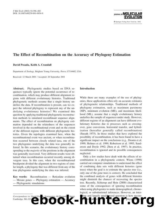 The Effect of Recombination on the Accuracy of Phylogeny Estimation by Posada D. et al
