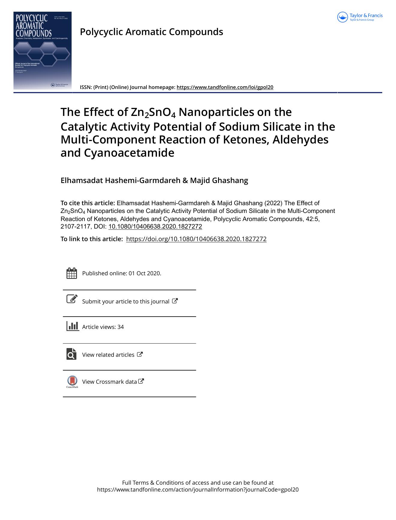 The Effect of Zn2SnO4 Nanoparticles on the Catalytic Activity Potential of Sodium Silicate in the Multi-Component Reaction of Ketones, Aldehydes and Cyanoacetamide by Hashemi-Garmdareh Elhamsadat & Ghashang Majid