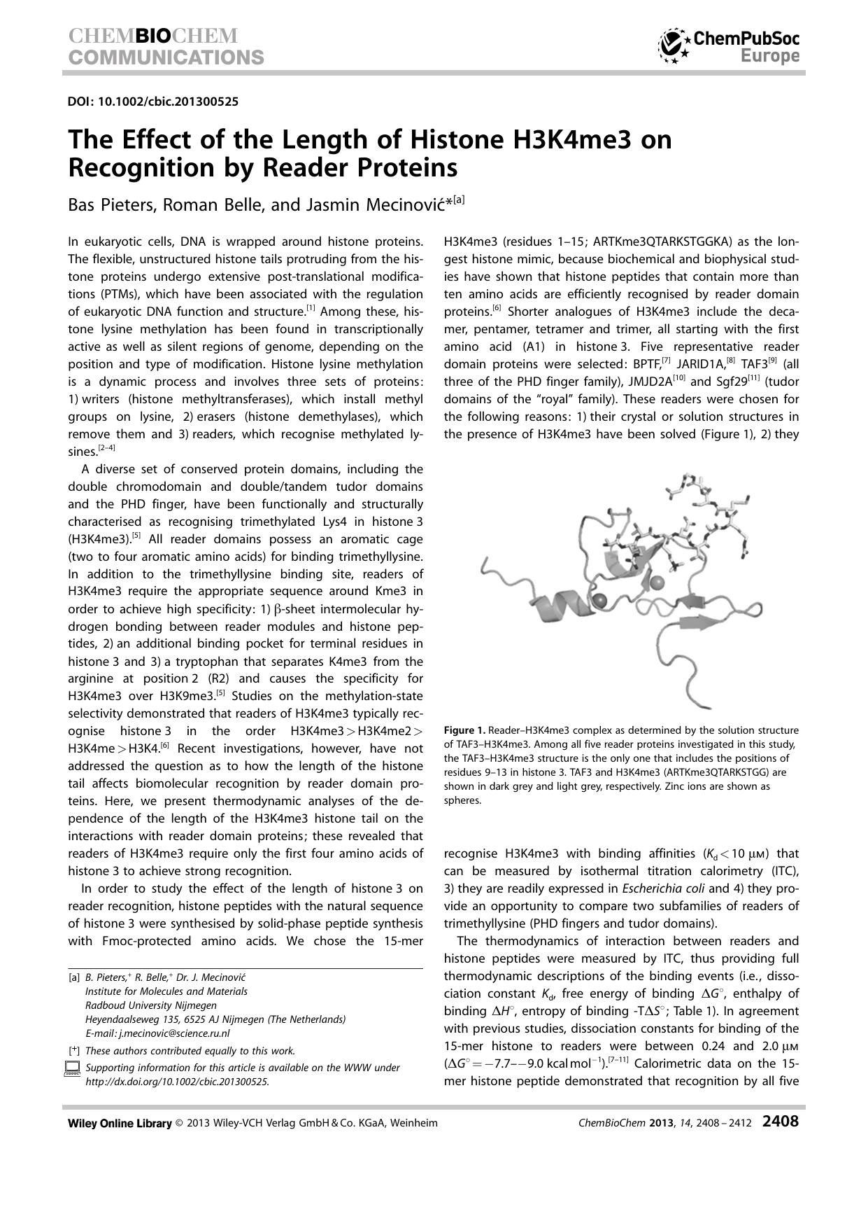 The Effect of the Length of Histone H3K4me3 on Recognition by Reader Proteins by Unknown