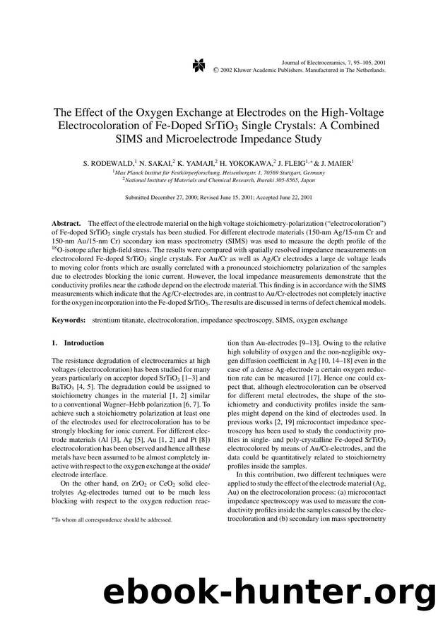 The Effect of the Oxygen Exchange at Electrodes on the High-Voltage Electrocoloration of Fe-Doped SrTiO<Subscript>3<Subscript> Single Crystals: A Combined SIMS and Microelectrode Impedance Study by Unknown