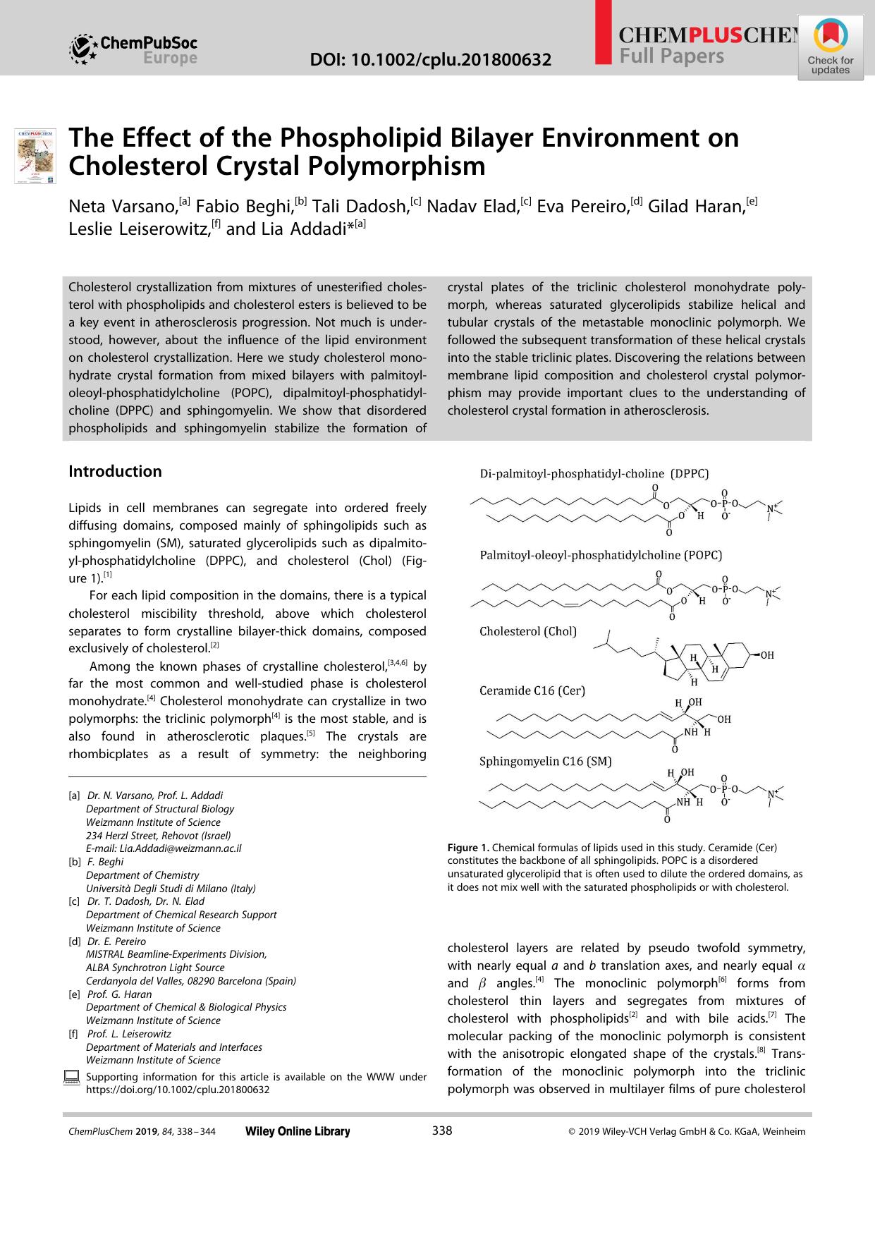 The Effect of the Phospholipid Bilayer Environment on Cholesterol Crystal Polymorphism by Unknown
