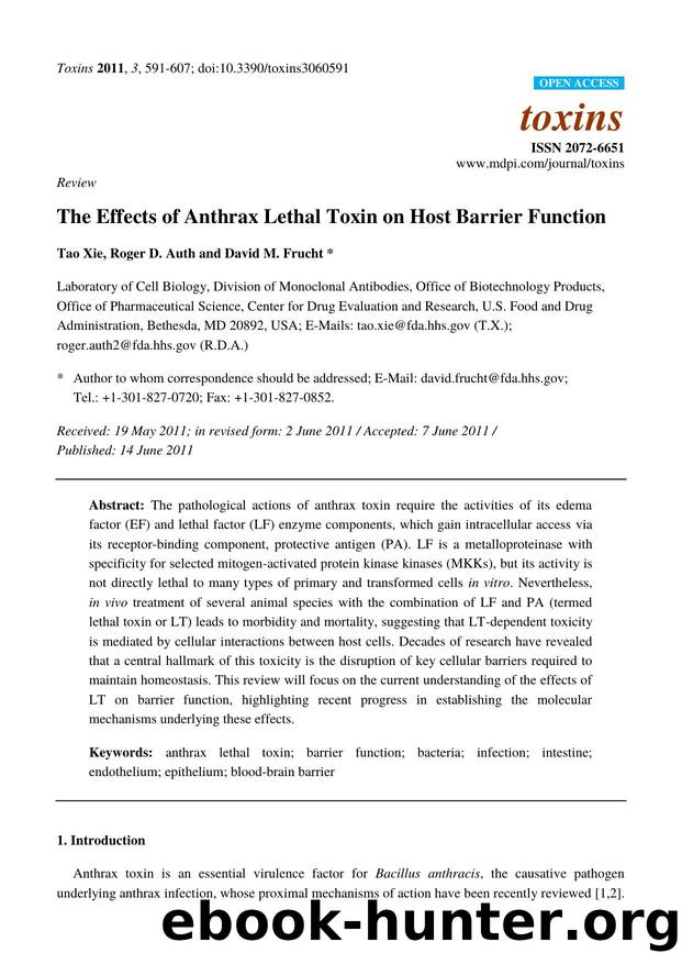 The Effects of Anthrax Lethal Toxin on Host Barrier Function by Tao Xie & Roger D. Auth & David M. Frucht