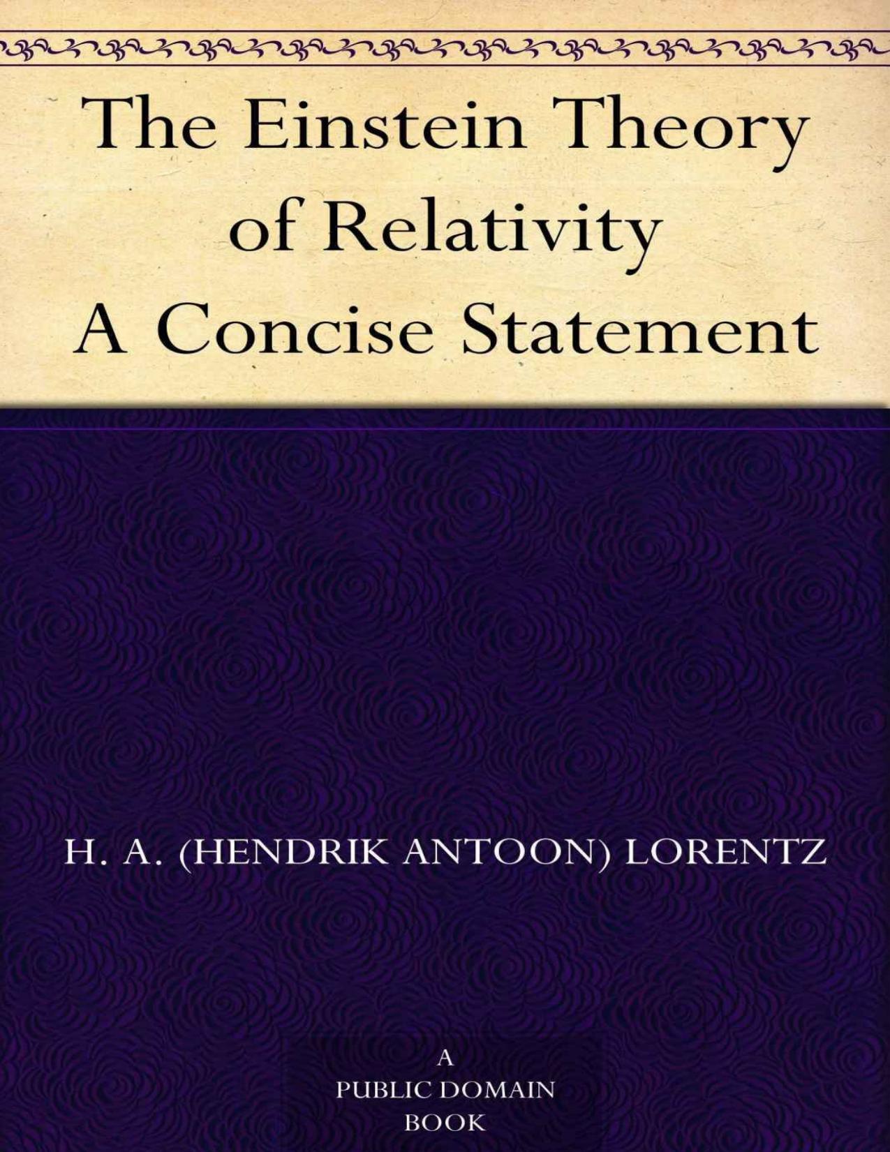 the einstein theory of relativity hendrik lorentz