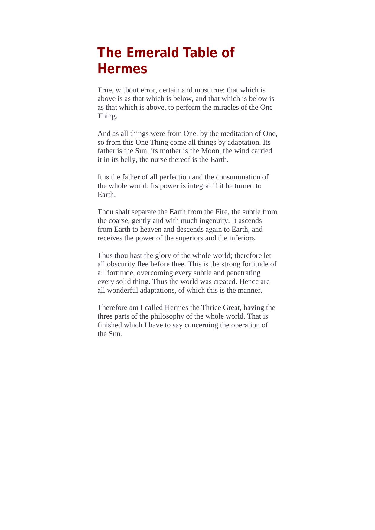 The Emerald Table of Hermes by Michel