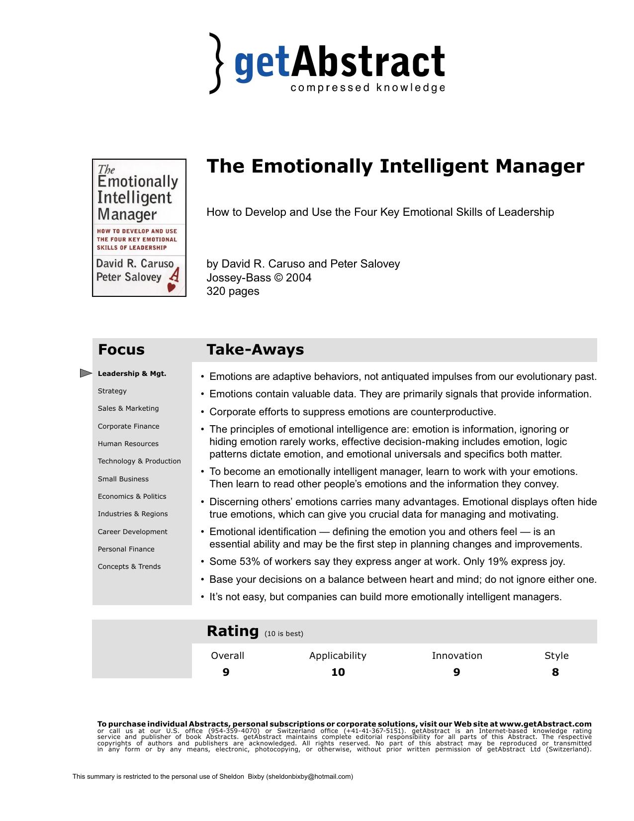 The Emotionally Intelligent Manager by getAbstract