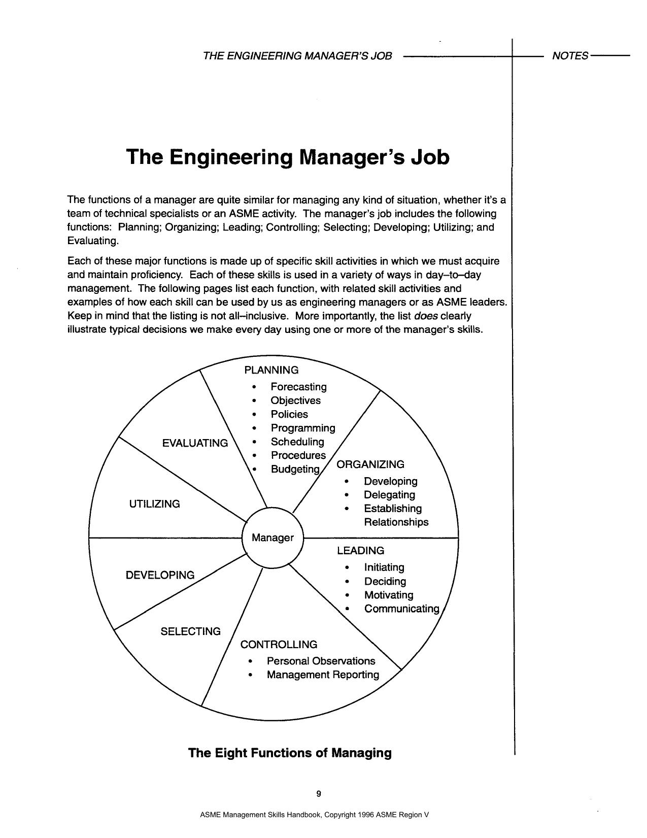 The Engineering Manager's Job by ASME Region V c1996