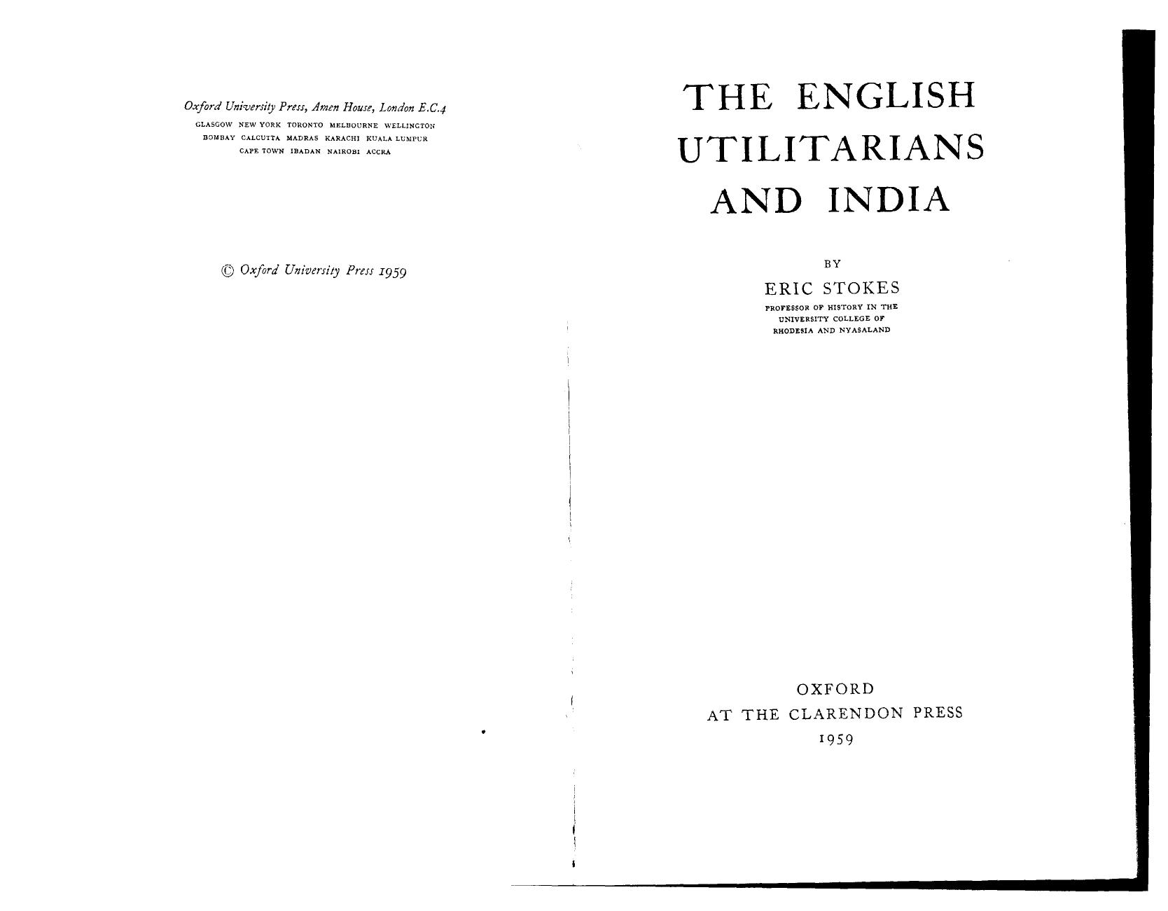 The English Utilitarians and India by Eric Stokes