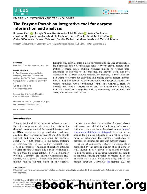 The Enzyme Portal: an integrative tool for enzyme information and analysis by Unknown