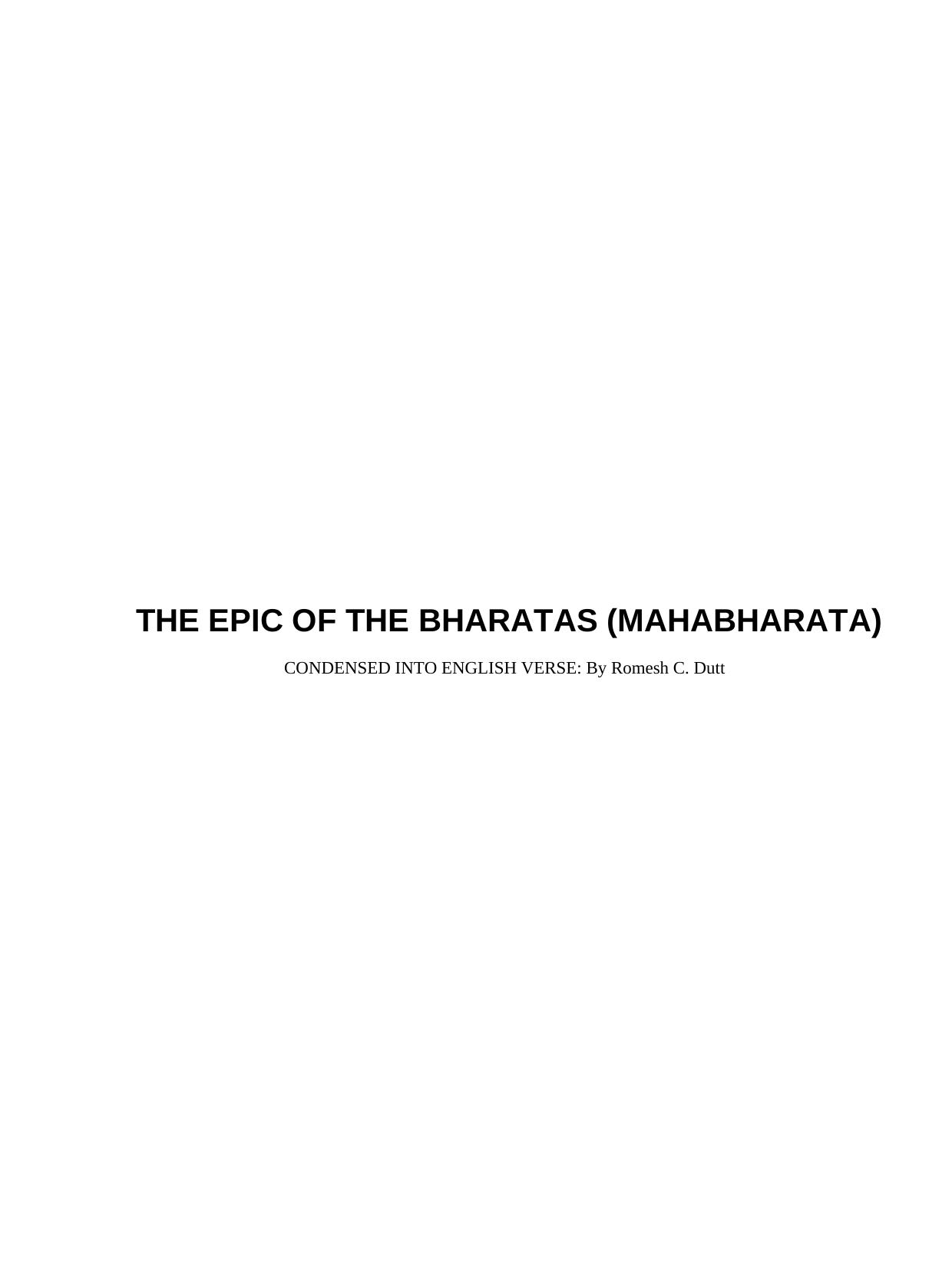 The Epic Of The Bharatas Mahabharata by Romesh Chunder Dutt