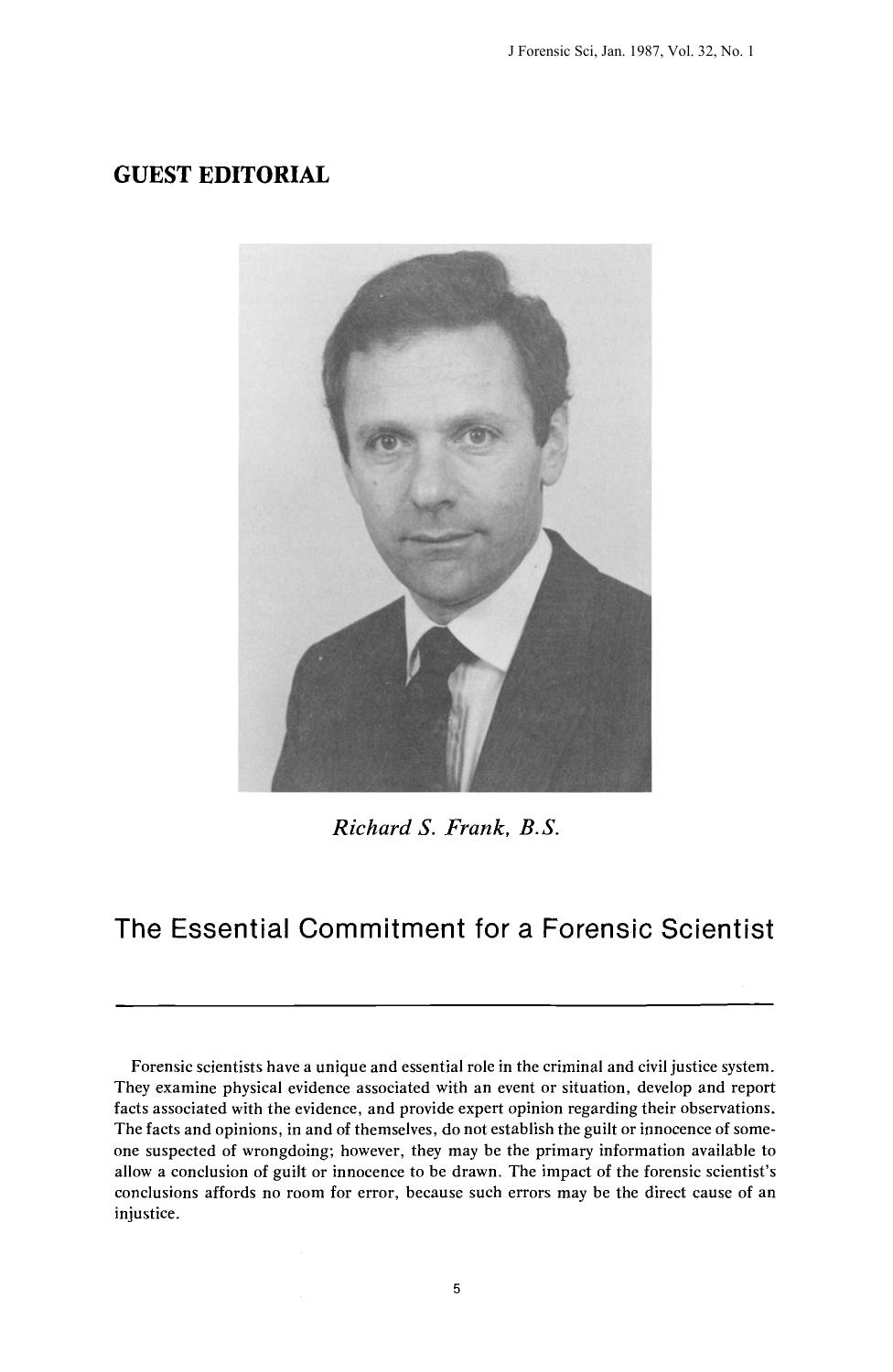 The Essential Commitment for a Forensic Scientist by Frank RS