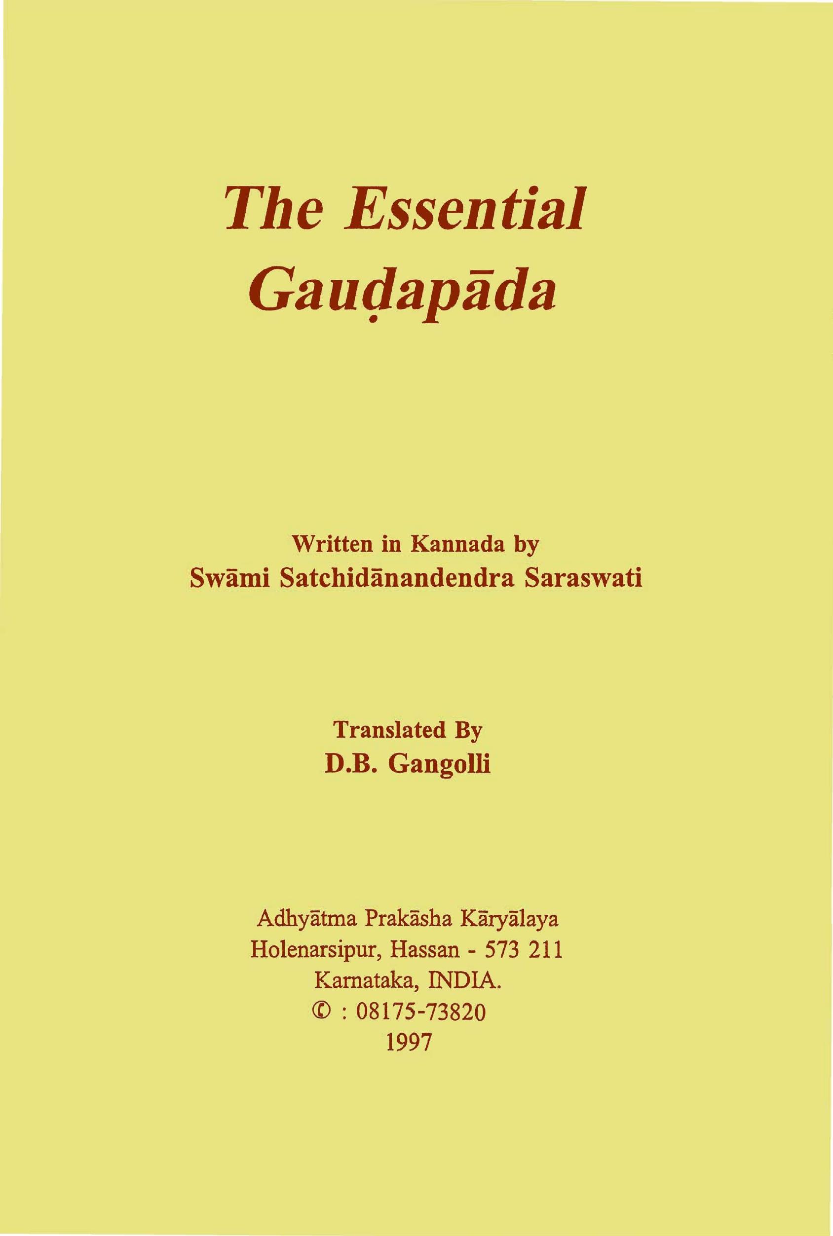 The Essential Gauá¸apÄda by D. B. Gangolli