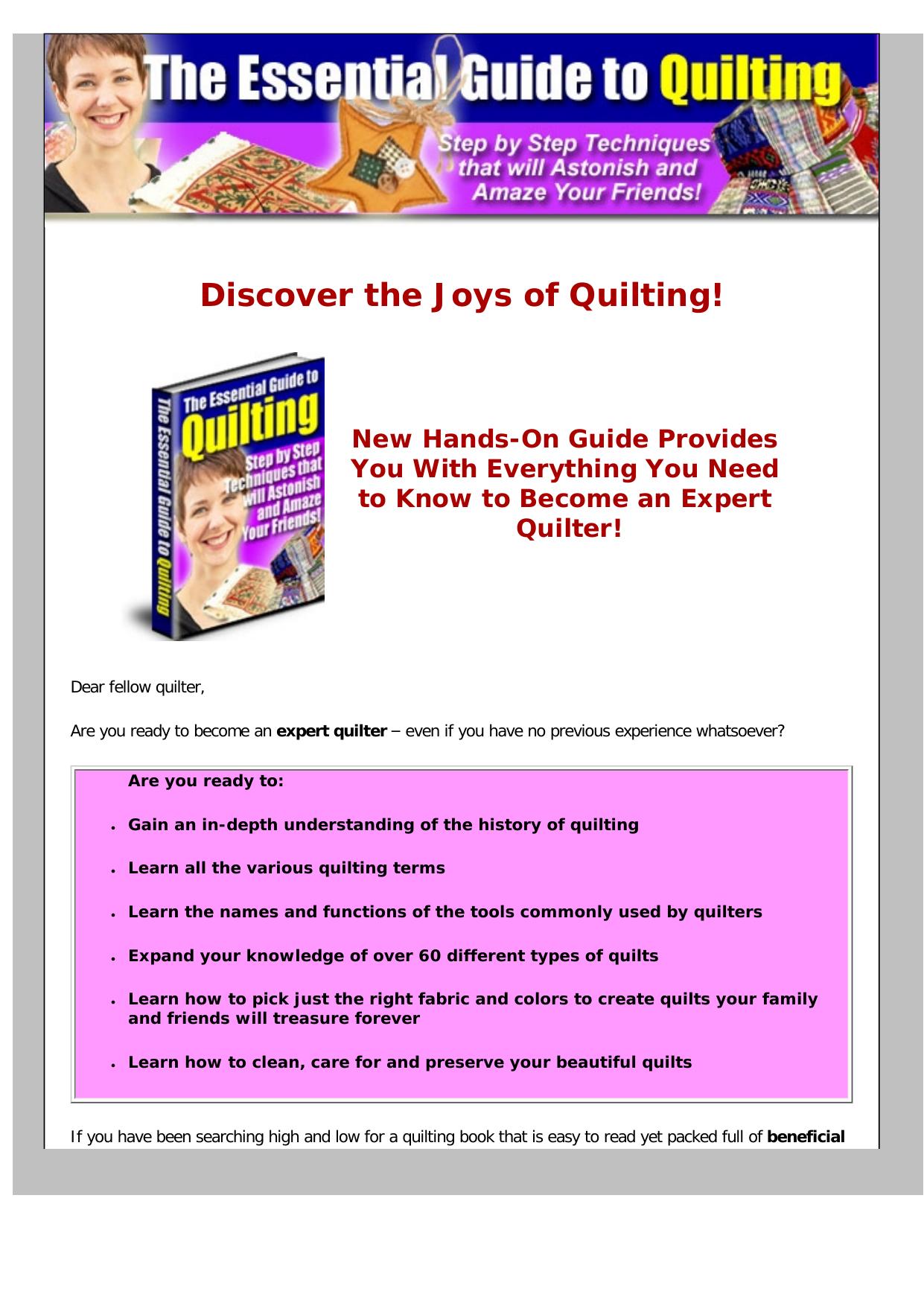 The Essential Guide To Quilting. by Best of Kuszter's Collection