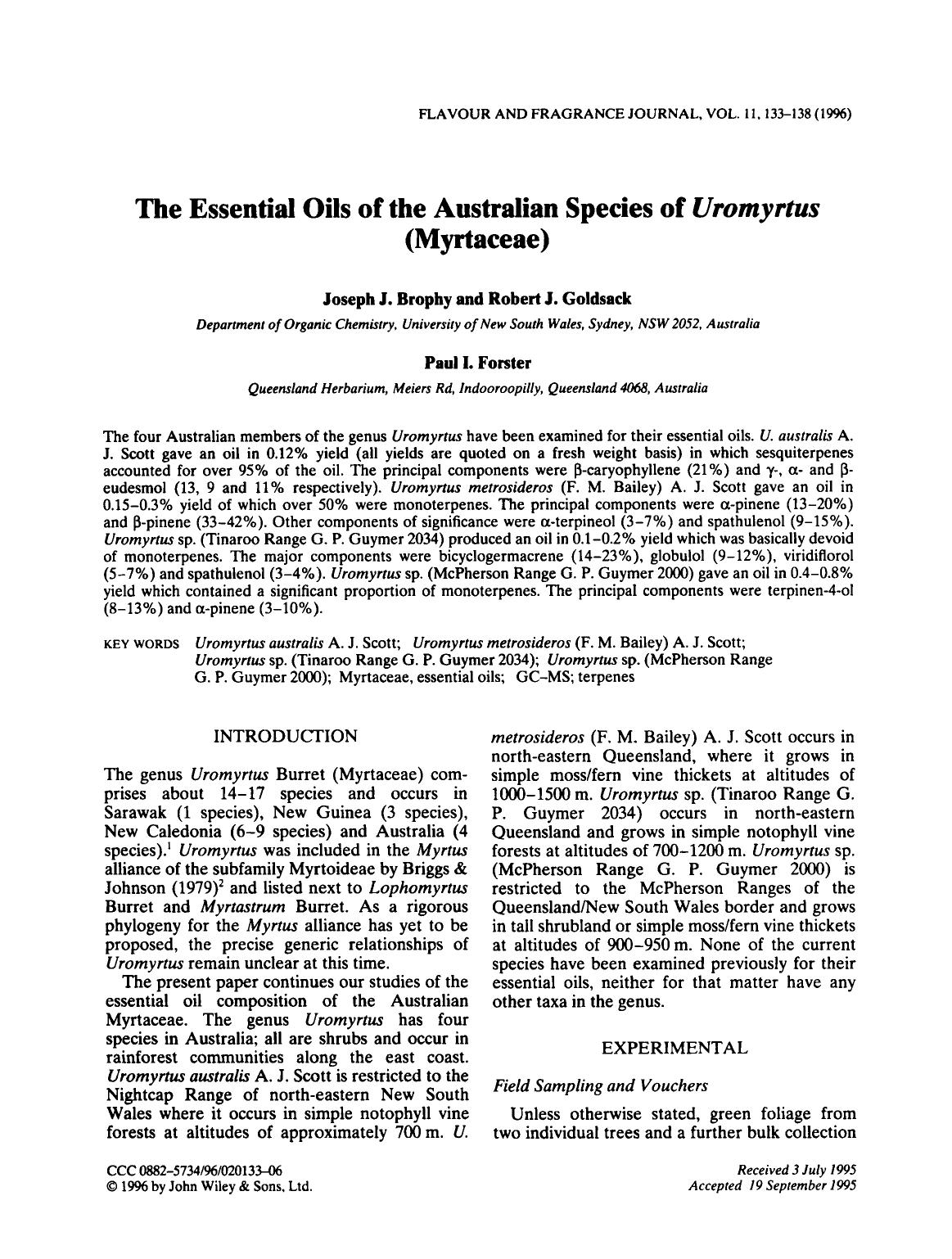 The Essential Oils of the Australian Species of Uromyrtus (Myrtaceae) by Unknown
