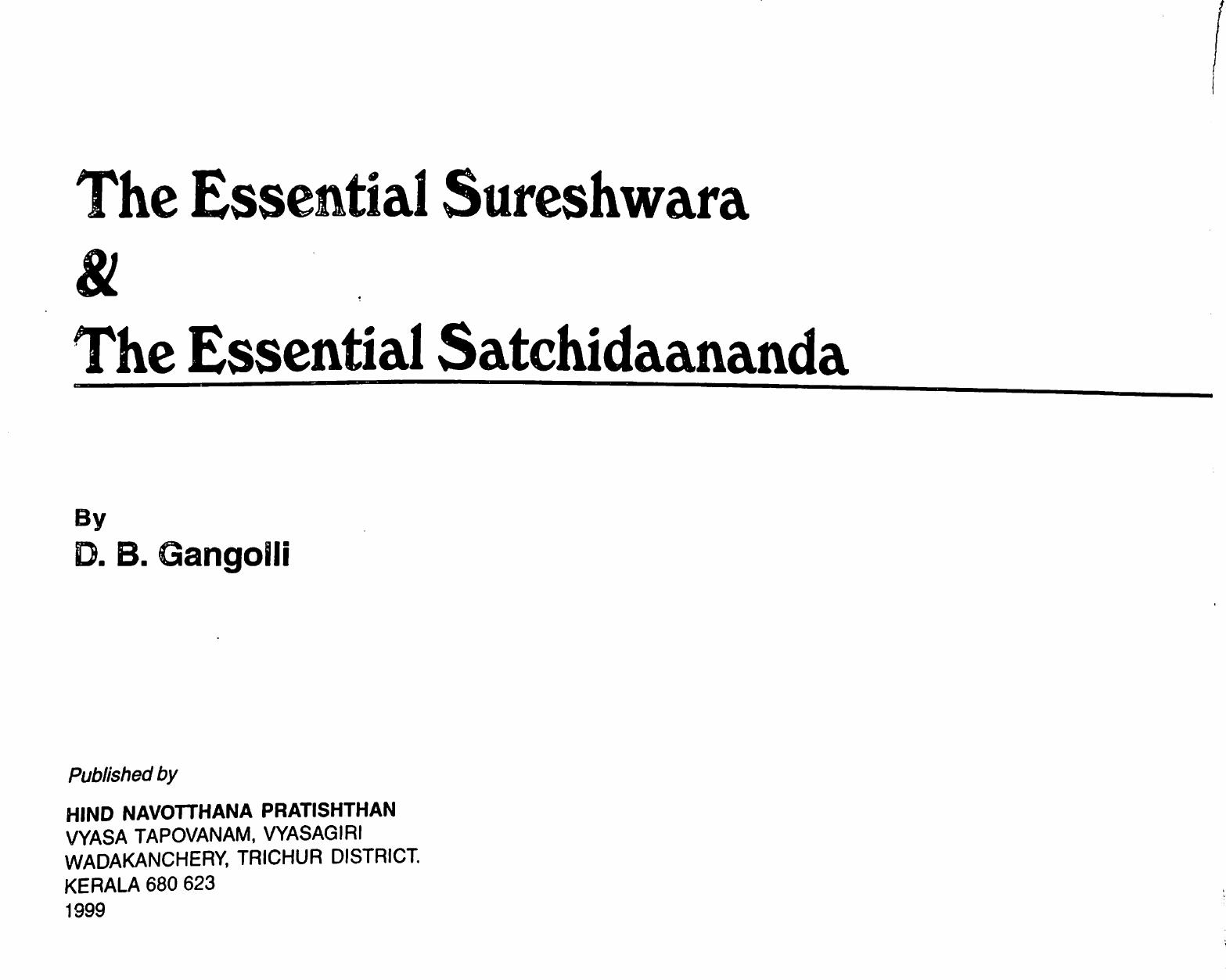 The Essential Sureshwara by D. B. Gangolli