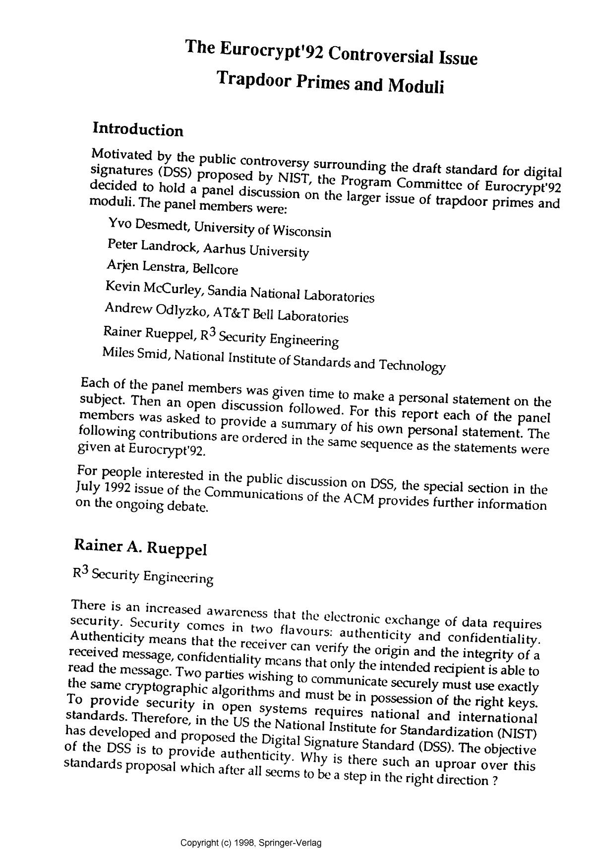 The Eurocrypt '92 Controversial Issue by unknow