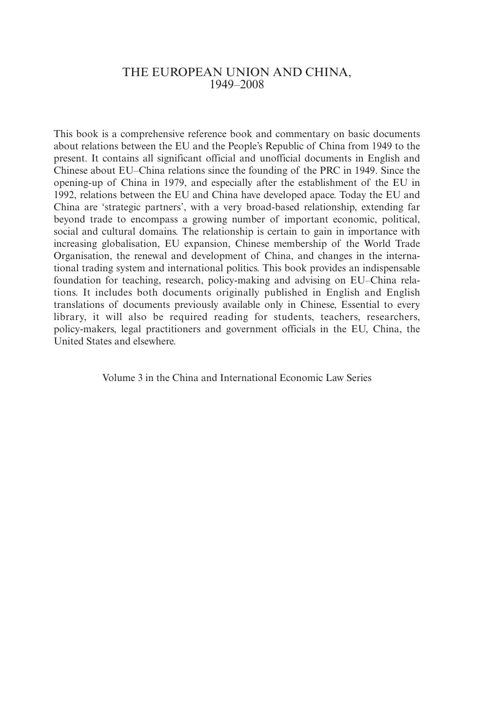 The European Union and China, 1949-2006 : basic documents and commentary by Francis G Snyder