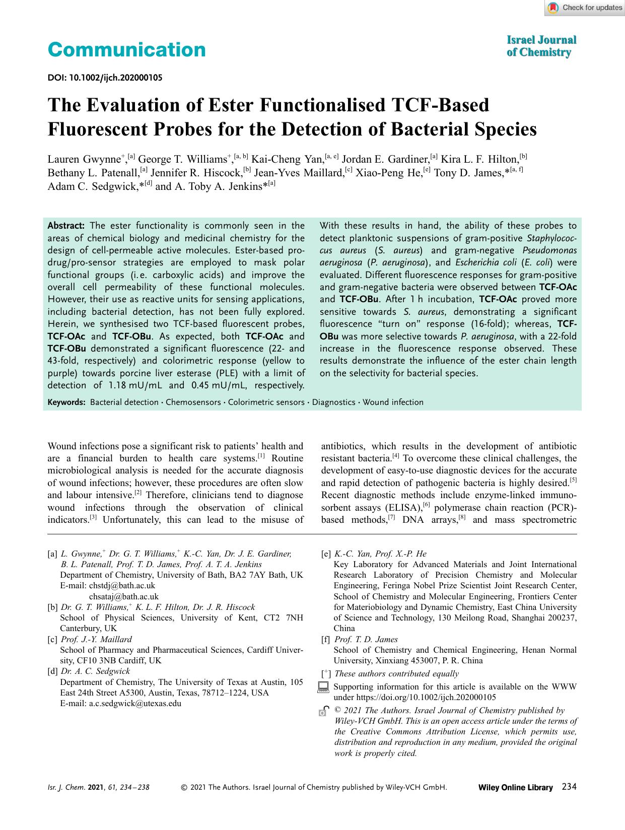 The Evaluation of Ester Functionalised TCFâBased Fluorescent Probes for the Detection of Bacterial Species by Unknown