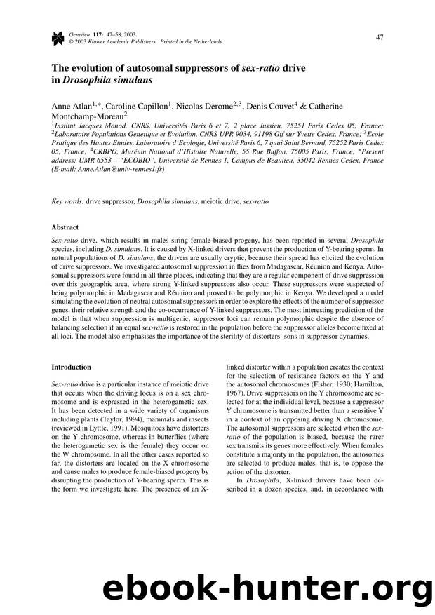 The Evolution of Autosomal Suppressors of <Emphasis Type="Italic">Sex-Ratio<Emphasis> Drive in <Emphasis Type="Italic">Drosophila Simulans<Emphasis> by Unknown
