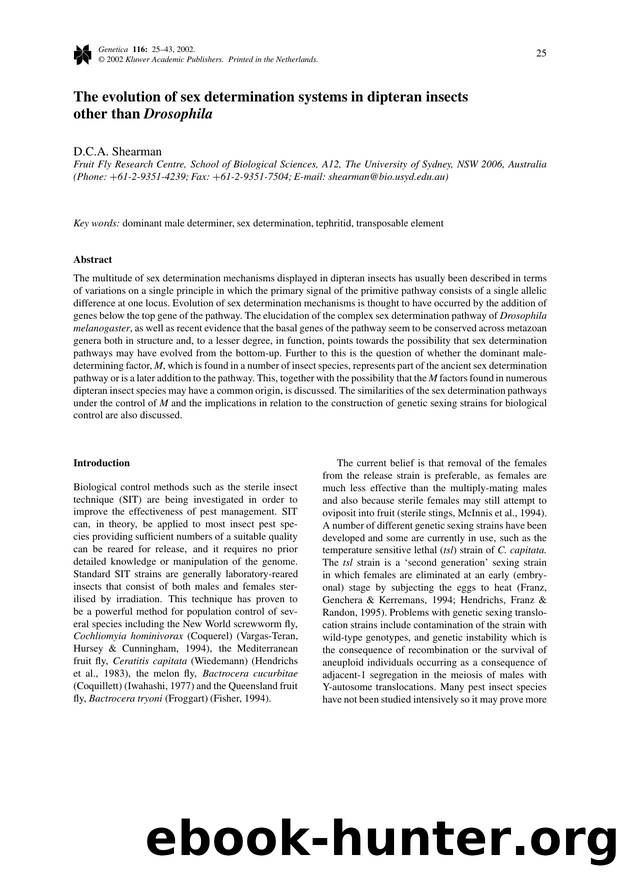 The Evolution of Sex Determination Systems in Dipteran Insects Other than Drosophila by Unknown
