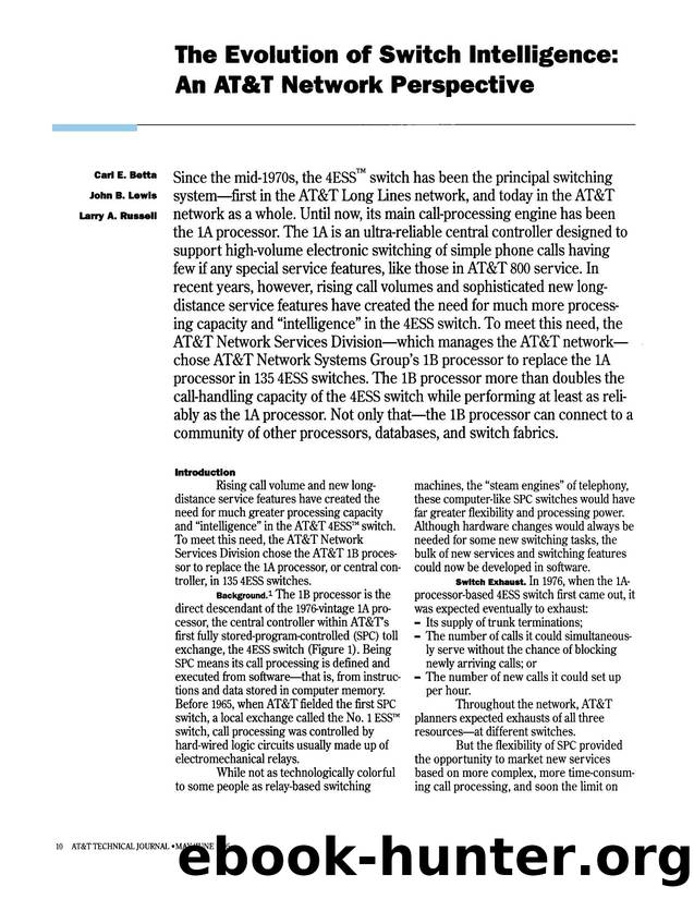 The Evolution of Switch Intelligence: An AT&T Network Perspective by Unknown