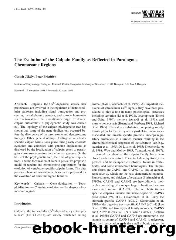 The Evolution of the Calpain Family as Reflected in Paralogous Chromosome Regions by Jekely G. et al