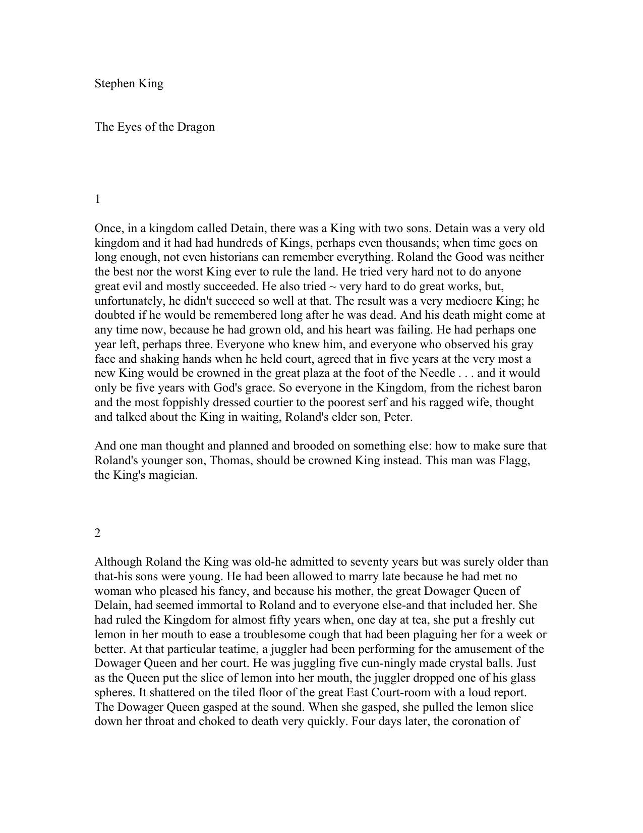 The Eyes Of The Dragon by Stephen King