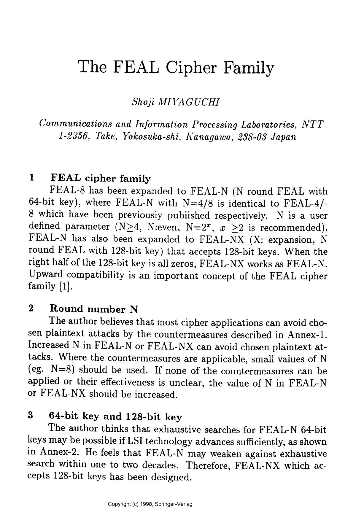 The FEAL Cipher Family by Miyaguchi S