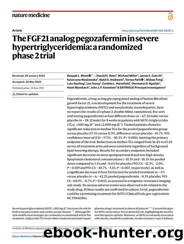 The FGF21 analog pegozafermin in severe hypertriglyceridemia: a randomized phase 2 trial by unknow