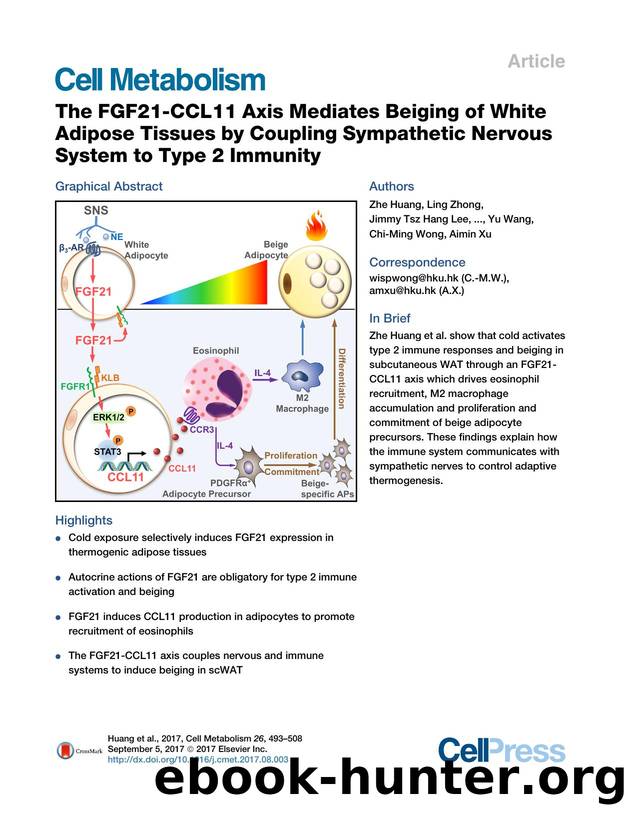 The FGF21-CCL11 Axis Mediates Beiging of White Adipose Tissues by Coupling Sympathetic Nervous System to Type 2 Immunity by unknow