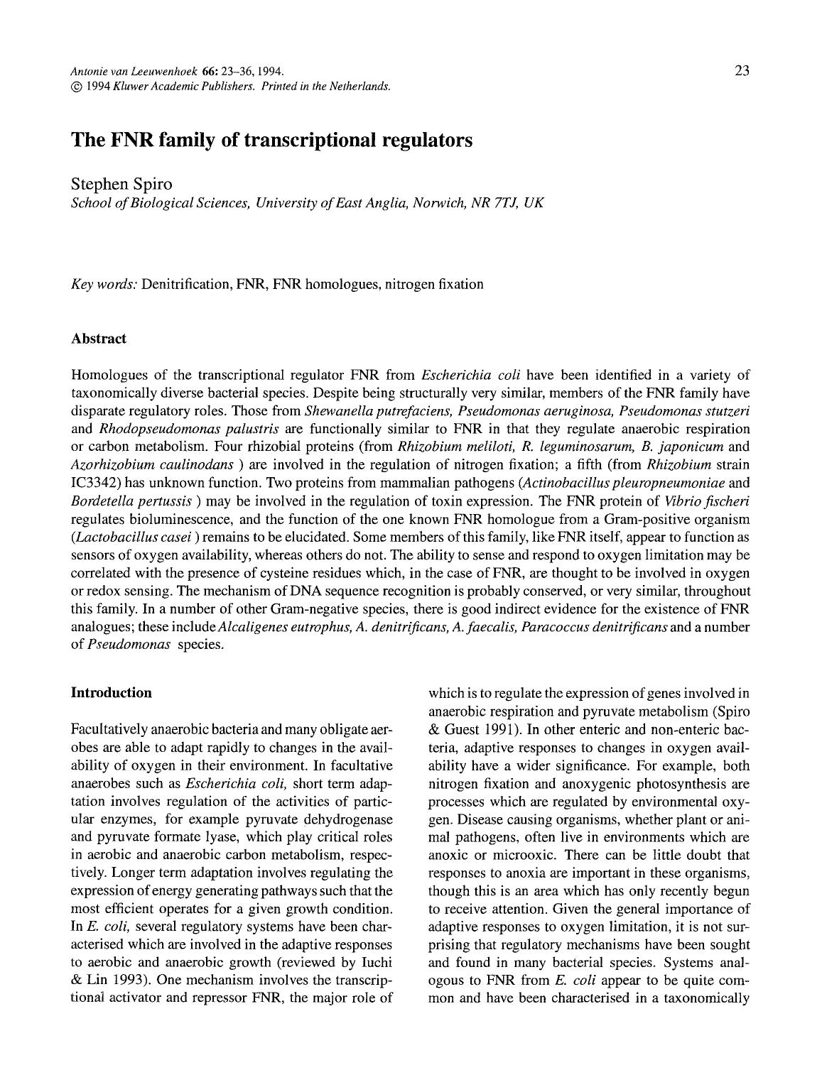 The FNR family of transcriptional regulators by Unknown