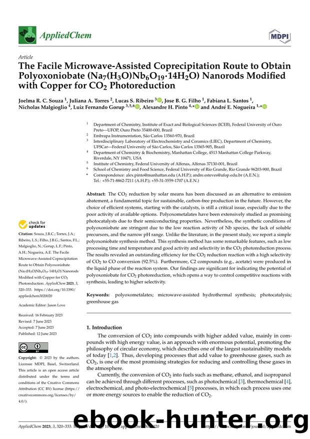 The Facile Microwave-Assisted Coprecipitation Route to Obtain Polyoxoniobate (Na7(H3O)Nb6O1914H2O) Nanorods Modified with Copper for CO2 Photoreduction by unknow
