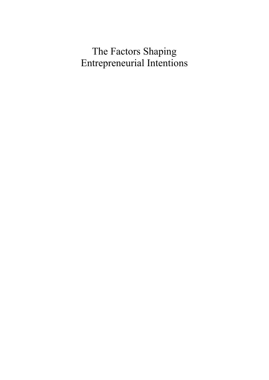 The Factors Shaping Entrepreneurial Intentions by Afsaneh Bagheri; Zaidatol Akmaliah Lope Pihie
