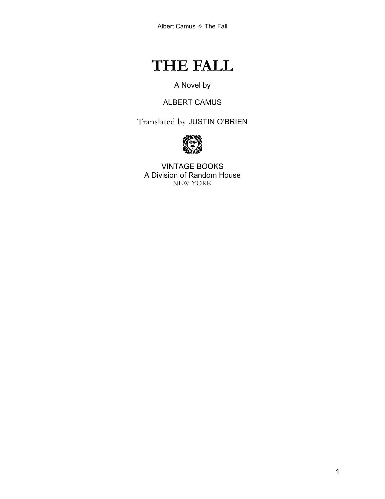 The Fall V223 by Albert Camus