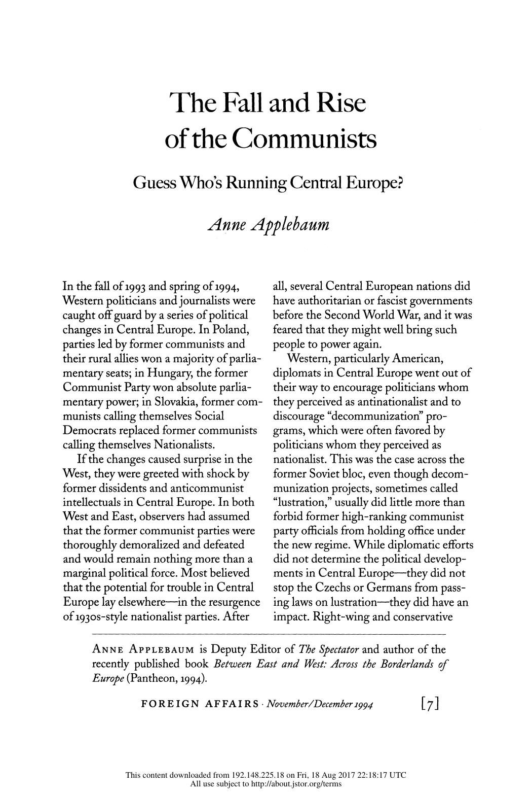 The Fall and Rise of the Communists: Guess Who's Running Central Europe? by The Fall & Rise of the Communists (1994)