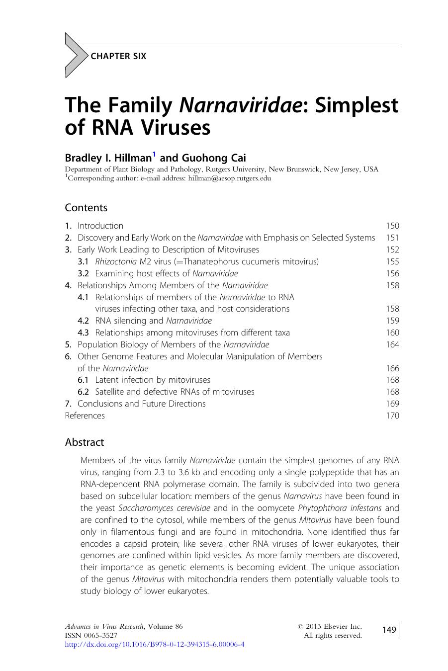 The Family Narnaviridae: Simplest of RNA Viruses by Bradley I. Hillman & Guohong Cai