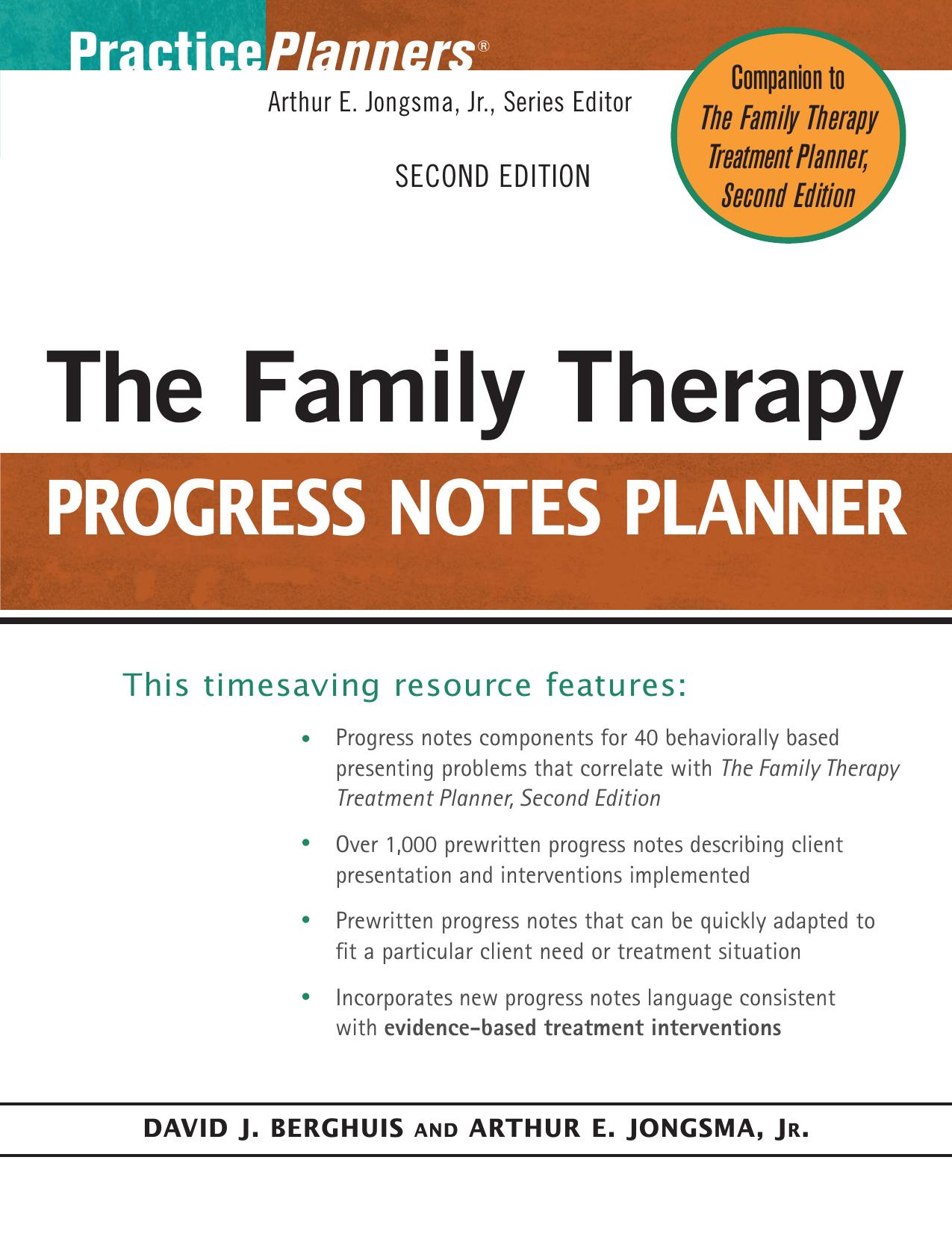The Family Therapy Progress Notes Planner by David J. Berghuis Arthur E. Jongsma