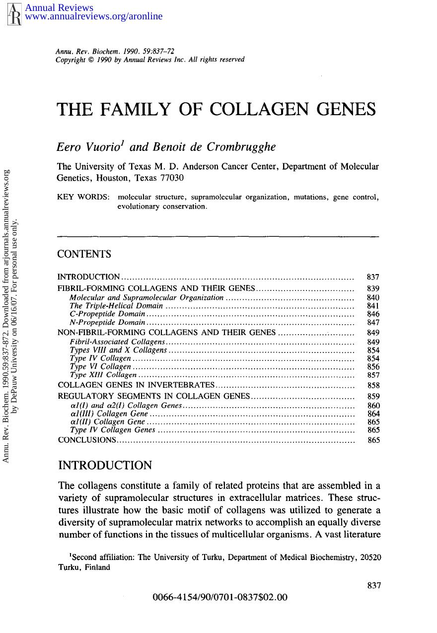 The Family of Collagen Genes by E Vuorio & B De Crombrugghe