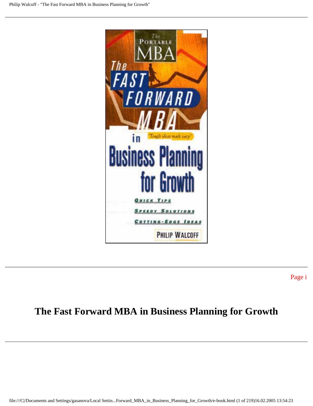 The Fast Forward MBA in Business Planning for Growth by Philip Walcoff