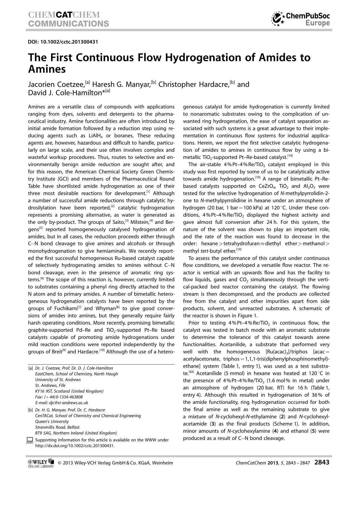 The First Continuous Flow Hydrogenation of Amides to Amines by Unknown