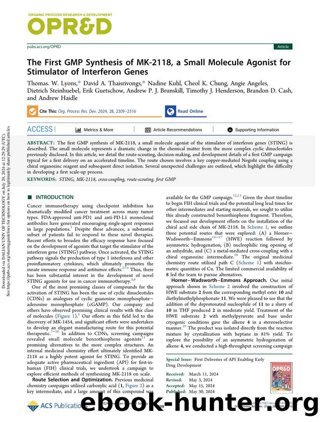 The First GMP Synthesis of MK-2118, a Small Molecule Agonist for Stimulator of Interferon Genes by unknow