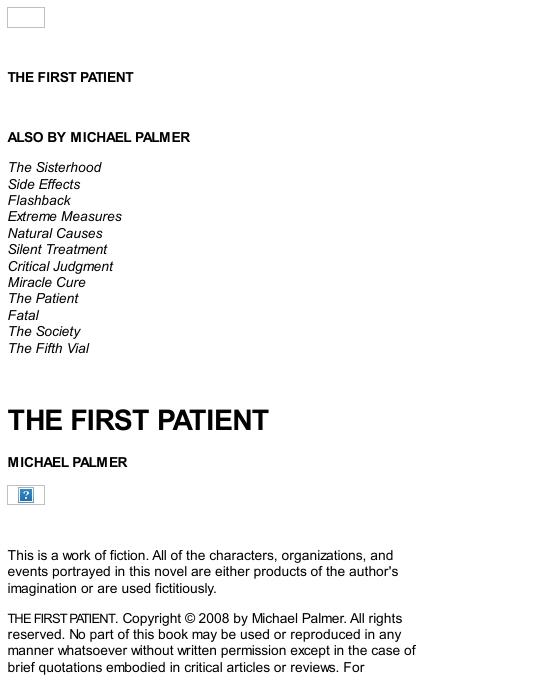 The First Patient by Michael Palmer