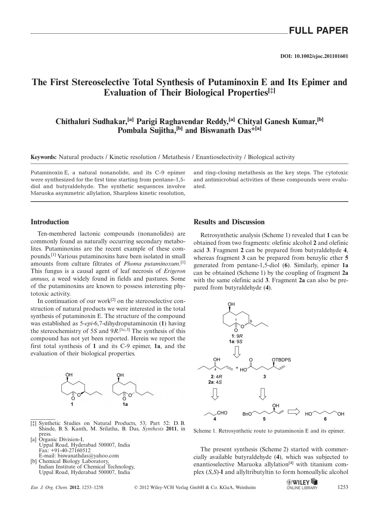 The First Stereoselective Total Synthesis of Putaminoxin E and Its Epimer and Evaluation of Their Biological Properties by Unknown