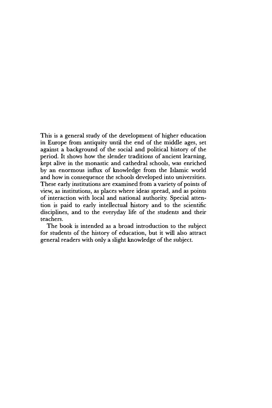 The First Universities: Studium Generale and the Origins of University Education in Europe by Olaf Pedersen