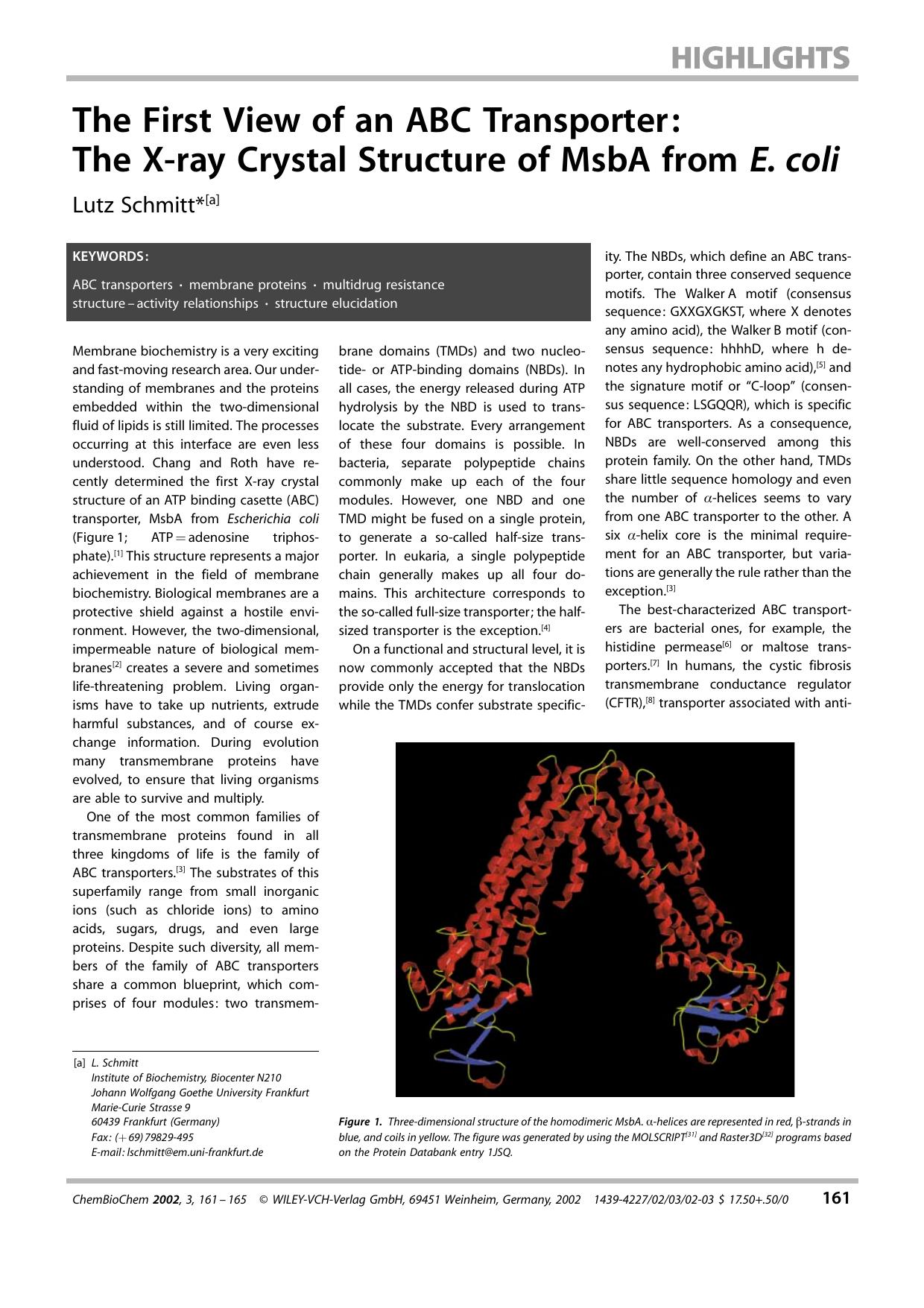 The First View of an ABC Transporter: The X-ray Crystal Structure of MsbA from E. coli by Unknown