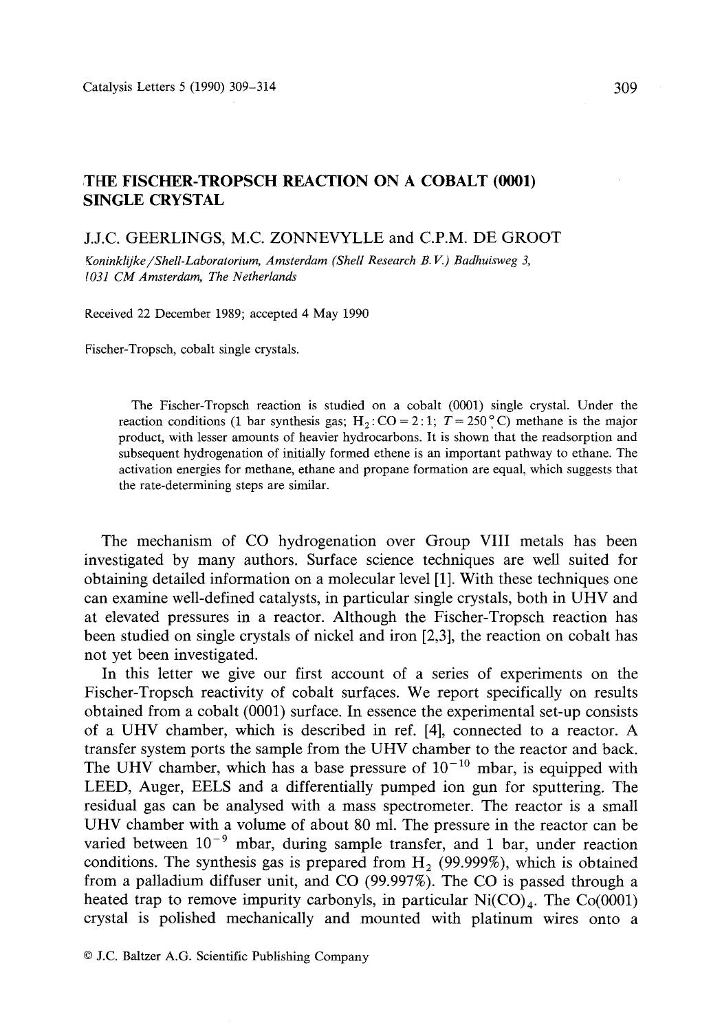 The Fischer-Tropsch reaction on a cobalt (0001) single crystal by Unknown