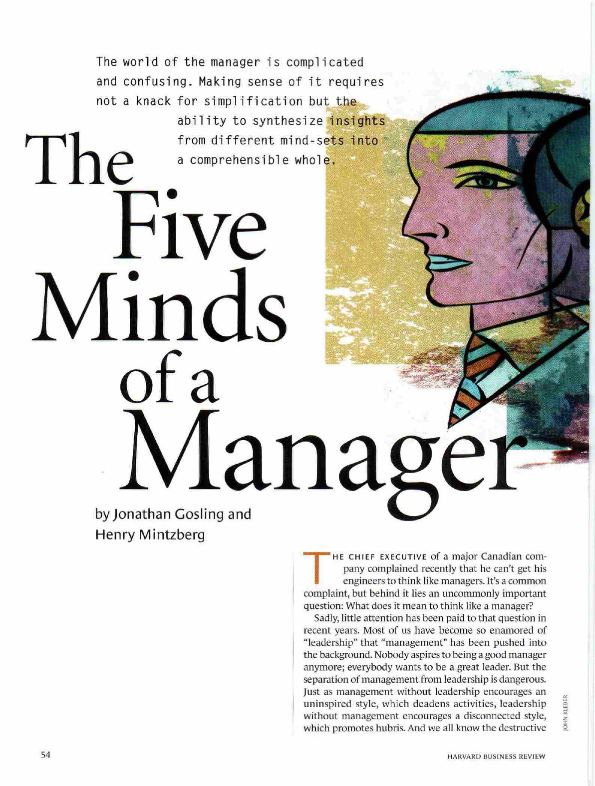 The Five Minds of a Manager. by Unknown