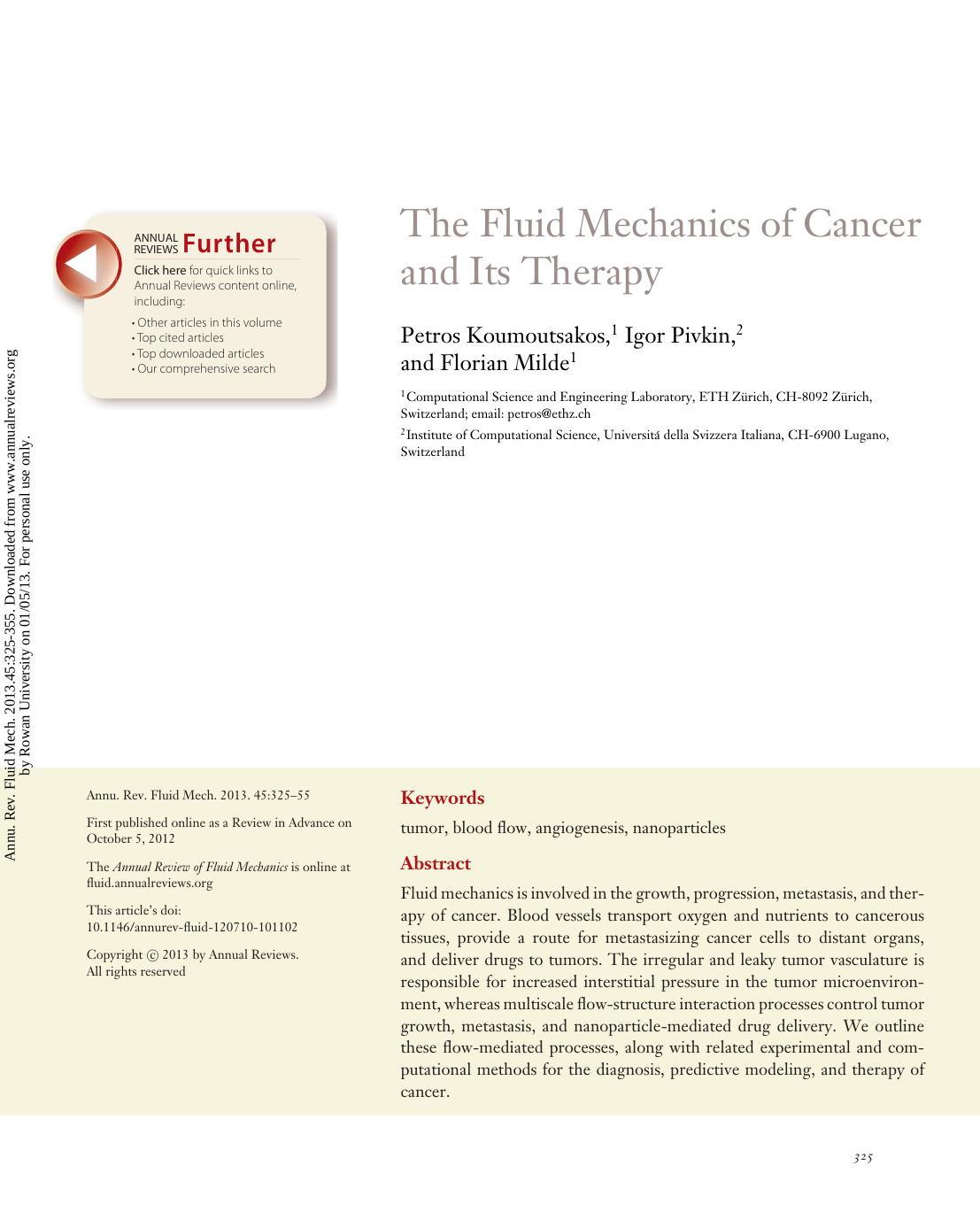The Fluid Mechanics of Cancer and Its Therapy by Petros Koumoutsakos Igor Pivkin & Florian Milde